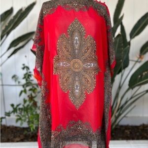 100% Silk Elegant Red coverup Kimono top